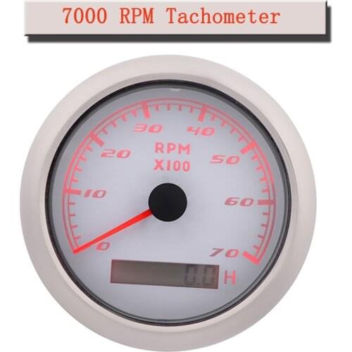 85 MM 7000 RPM Tach Tachometer Gauge Tachometer For Boat Car Gasoline Diesel 12V 24V With Hour meter Red Backlight