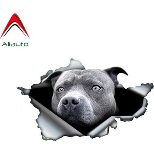 Aliauto Creative Car Sticker Blue Pitbull Car Sticker Torn Metal Decal Reflective Waterproof Car Decoration,13cm*8cm