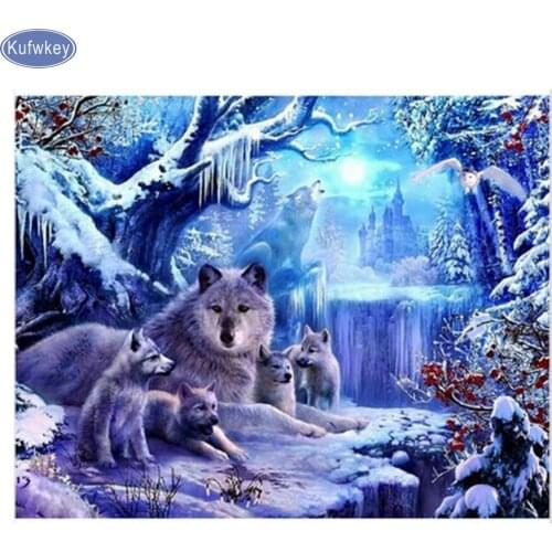 5d DIY Diamond Painting Wolf Animal Snow Forest,5D Diamond Embroidery Cross Stitch rhinestone Scenic Needlework Home Decorative