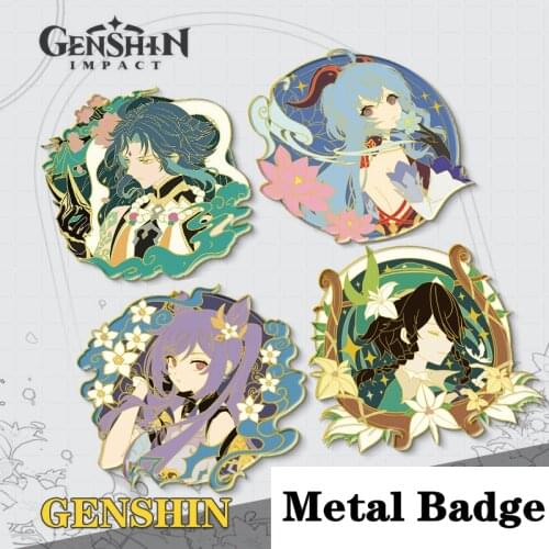 Anime Accessories Jewelry Game Genshin Impact Cosplay Diy Metal Badge Zhongli Hutao Keqing Venti Xiao Eula Lumine Playing Props