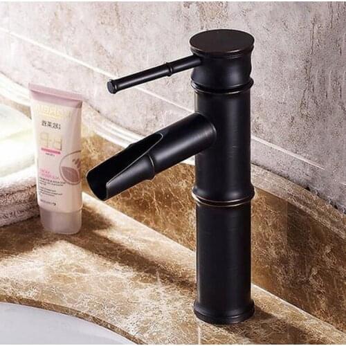 Bamboo Style Black Oil Rubbed Bronze Antique Brass Bathroom Sink Basin Mixer Tap Faucet One Hole Single Handle mnf054
