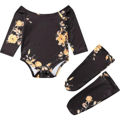 Newborn Baby Girl Off Shoulder Flower Bodysuit Jumpsuit+Leg Warmers Outfit Clothes Size 0-24M
