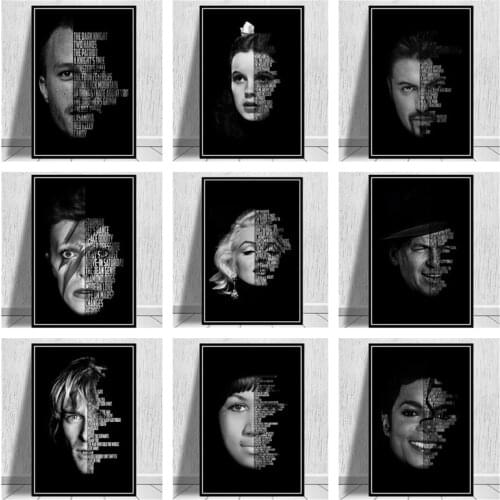 Black and White Canvas Painting Prince Elvis Michael Jackson Inspirational Quotes Prints and Posters Wall Picture for Home Decor