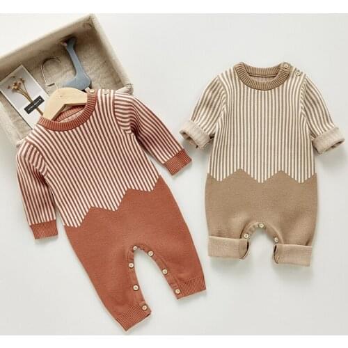 Spring Autumn Baby Boy Girl Rompers Baby Boy Girl Long Sleeves Stripe Knit Rompers Baby Boy Girl Newborn Rompers Clothes