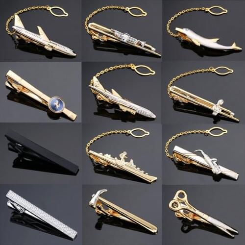 DY Hot sale Brand new fashion men business suit tie clip Joker style golden airplane laser grid Necktie Tie Clip