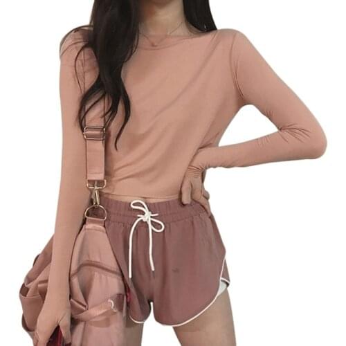 Korean Women T Shirt Spring Autumn Long Sleeve Solid Color Bottoming Tee Shirt Femme