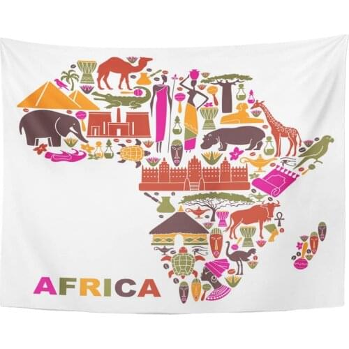 Tapestry South Symbols of Nature Culture and Architecture Africa in The Form Map African Drum Tapestries Wall Hanging for Living