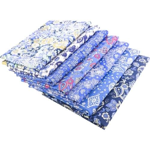 Booksew Blue Series Flower Printed Cotton Poplin Fabric For Sewing Clothes DIY Dolls Crafts Needlework Material Per half Meters