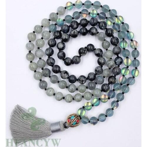6mm Moonstone Gemstone 108 Beads Tassel Knotted Mala Necklace Spirituality Meditation Bless Healing Reiki Yoga Fancy Cuff