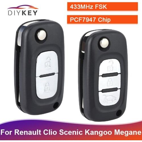 DIYKEY 434MHz PCF7947 Chip for Renault Clio 3 Master Kangoo Twingo 2006-2013 Flip Folding Remote Car Key Fob 2 or 3 Button