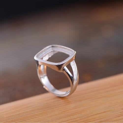 Ring Blank (14x14mm Square Blank) Adjustable Sterling Silver Ring Setting White Gold Plated 925 Silver Ring Base R640B