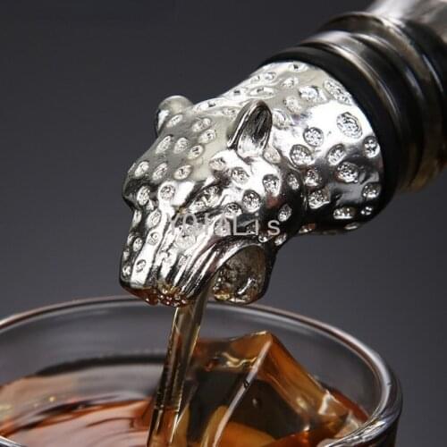 Creative Zinc Alloy Leopard Head Wine Mouth Wine Pourer Gift 4 Colors Bar Household Wine Tool Accessories Artwork Wine Ornaments