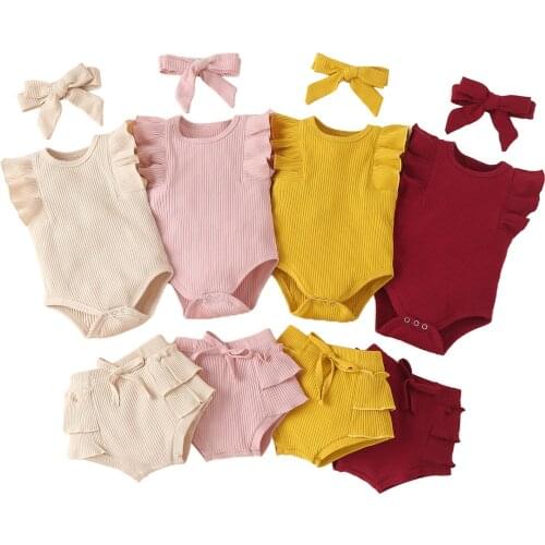 Citgeett Summer Solid Infant Baby Girls Clothes Set Sleeveless Romper High Waist Shorts and Headdress Clothing