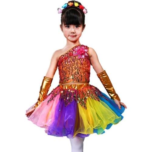 New Children Ballet Dance Costumes For Girls Sequins Jazz Dance Dress Kids Modern Dance Performance Dance Girl Stage Dancewear