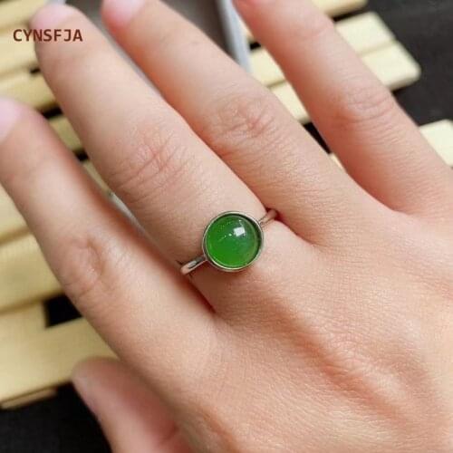 CYNSFJA New Real Rare Certified Natural Hetian Jasper Nephrite 925 Silver Womens Luck Amulet Green Jade Ring High Quality Gifts