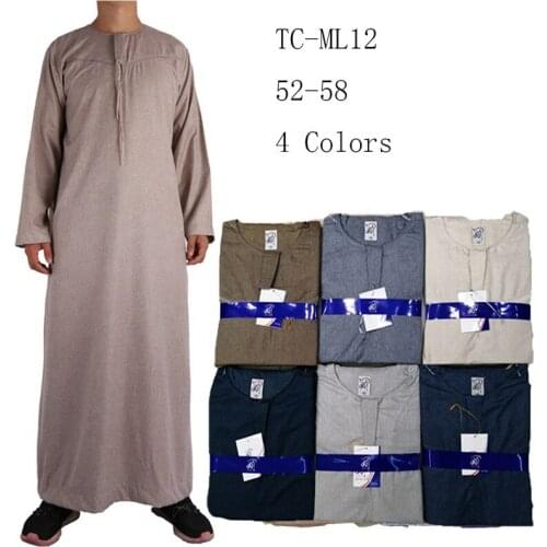 Factory wholesale Muslim mens new Arab robe cotton linen round collar long sleeve thobe