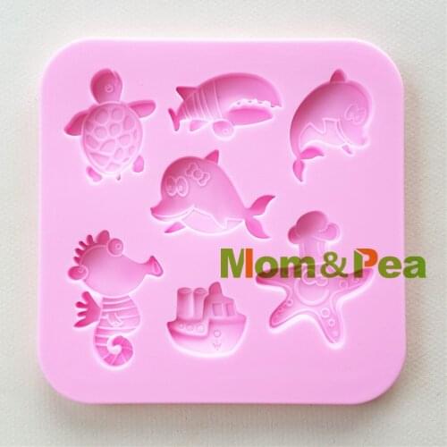 Mom&Pea MP112 Free Shipping Sea Animals Silicone Mold Cake Decoration Fondant Cake 3D Mold Food Grade