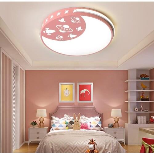 Modern LED Moon Ceiling Light with Remote Dimmable Space Lamp Round Chandelier Lighting for Kids Girls Room Bedroom Loft