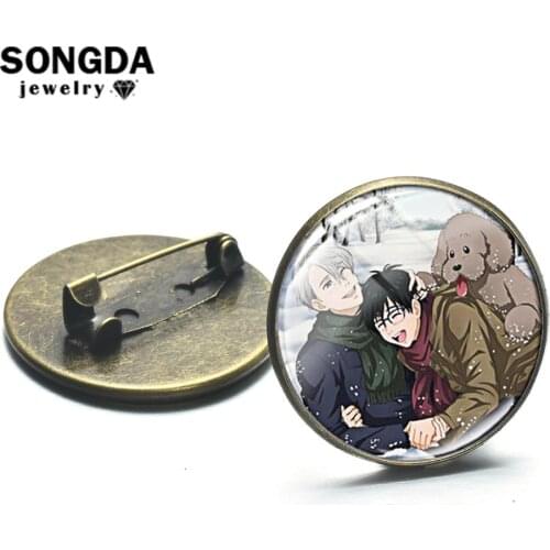 SONGDA Anime YURI!!! on ICE Brooch Victor Nikiforov & Katsuki Yuri Couple Sweet Photo Glass Dome Metal Pins Badges Fans Collect