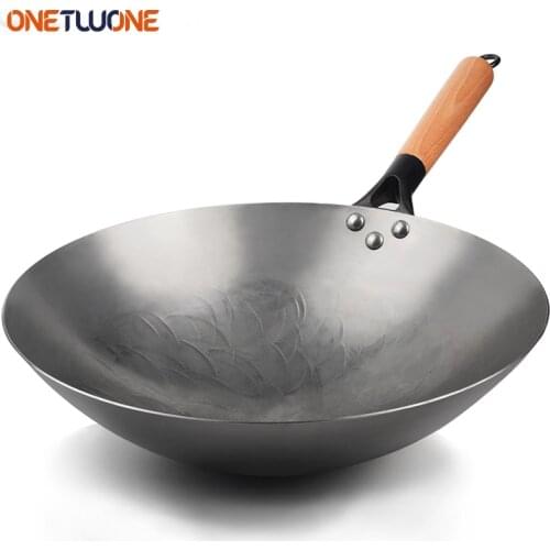 Iron Wok Traditional Handmade Iron Wok Non-stick Pan Non-coating Gas Cooker Cookware