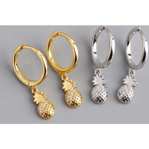 925 Sterling Silver Crystal Pineapple Stud Earring For Women Girls Jewelry Pendientes Accessories eh1136