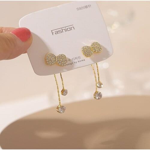 Two Belts Bowknot Rhinestone Golden Stud Earrings Tassel Fashion Romantic Ear Studs Party Women Stud Earrings Girl Gifts Friends