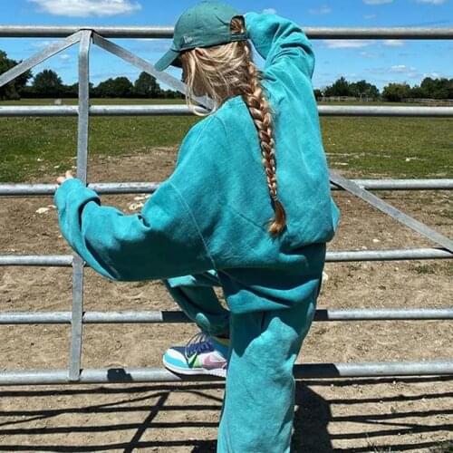 2021 Winter New Streetwear Tracksuits Vintage Letter Print Sweatshirt Pants Suits Women Two Piece Set Plus Size Fashion Clothes