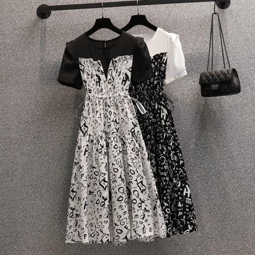 2021 Dress Women Chiffon Bow print High Waist Turn-down Collar Preppy Style Popular Temperament Girls Summer Party Dress Female