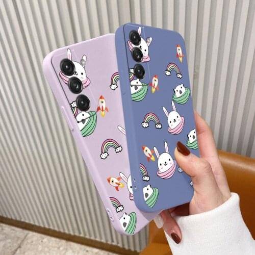 Bunny Liquid Silicone Case For Samsung Galaxy S21 S20 FE S10 S10e Note 20 ultra 10 9 Plus Pro Ultra Thin Soft Phone Cover Case