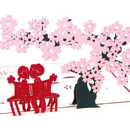 10pcs/lot 3D Cubic Greeting Cards Creative Korean Cherry Fantasy 3D Pop UP Card Handmade Kirigami&Origami Valentines Day Gift