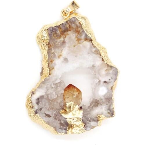 100-Unique 1 Pcs Light Yellow Gold Color Irregular Shape Crystal With Yellow Citrines Pendant Personalized Jewelry