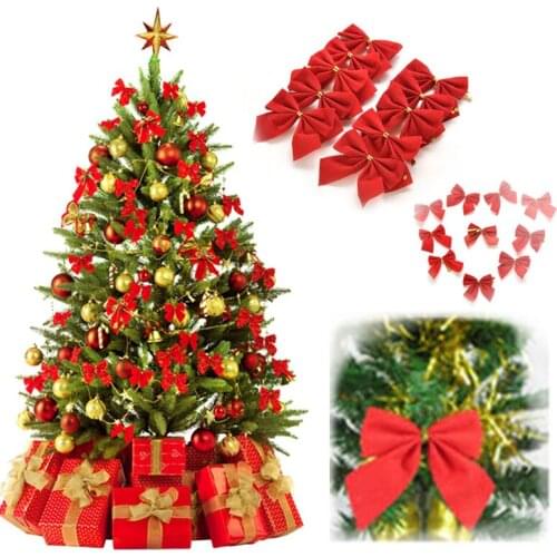 12pcs Christmas Tree Bow Xmas Ornament Christmas Tree Decoration Festival Party Home Bowknots Baubles New Year Decoration