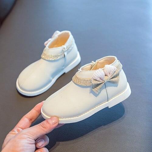 2020 Fashion Autumn New Bow Kids Shoes Baby Girls Ankle Leather Boots Princess ChildrenS Shoes Pink Beige 1 2 3 4 5 6 Years