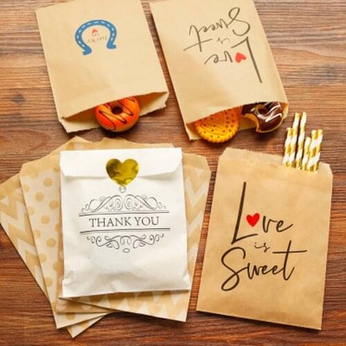 25pcs Thank You Kraft Paper Bag Colorful Polka Dots Striped Chevron Paper Wedding Candy Bags Birthday Gift Packaging Gift Box