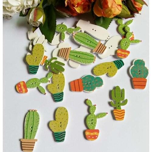 50Pcs Wooden Buttons Mixed Potted cactus 2 Holes decorativos Buttons Scrapbook Sewing Accessories Buttons Needlework botoes