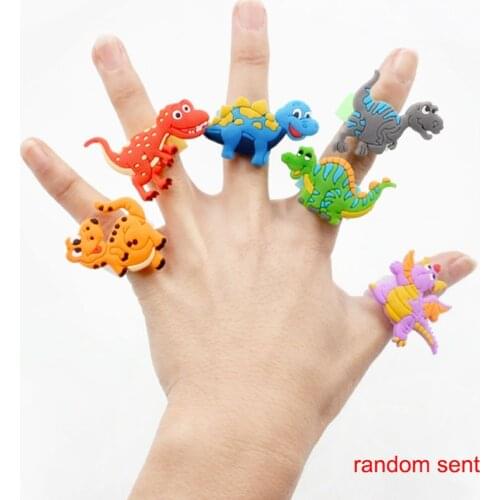 6PCS Colorful Dinosaur Ring European and American Explosion Models Children Cartoon Soft Flexible PVC Dinosaur Rings Jewelry