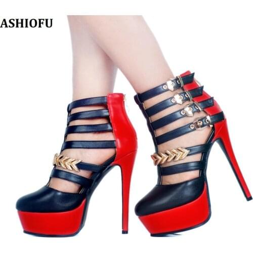 ASHIOFU Handmade New Ladies Pumps Buckles Straps Patchwork Sexy Platform Party Prom Dress Shoes Fashion Evening Court Shoes
