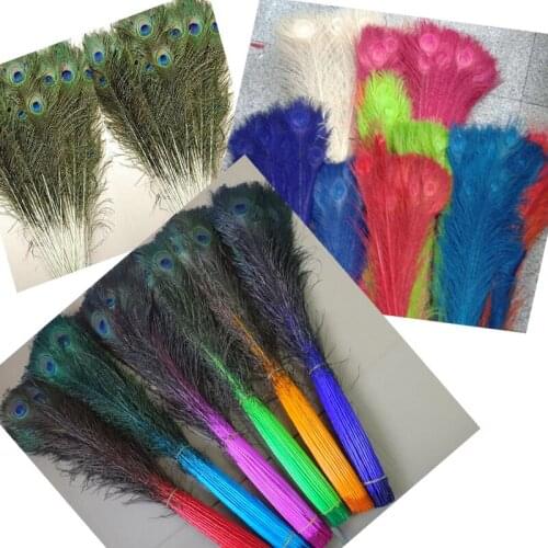 Free shipping Top quality colorful natural dyed peacock feather,100pcs/lot, length 30-35inches, 80-90cm