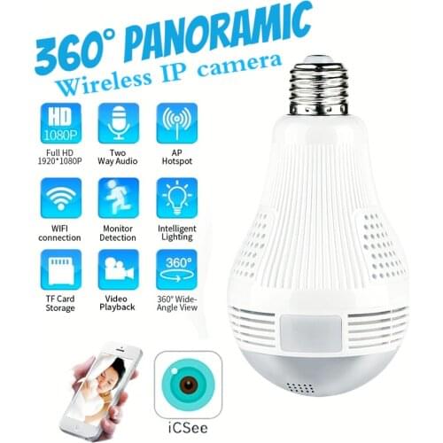 Wireless Home Surveillance Camera HD 360 Degree Panoramic Wifi 1080P IP Bulb Camera Wireless CCTV Surveillance Fisheye Network