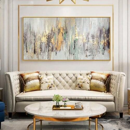 Large Wall Painting On Oil Painting Vertical Handmade Abstract Art Decorative Frames For Living Room Decoration Golden Painting