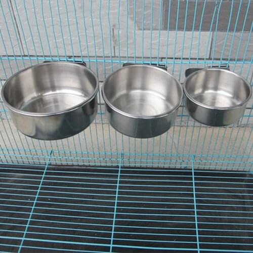 Stainless Steel Coop Cup Pet Parrots Food Feeder Macaw Water Bowl for Bird Cage NW