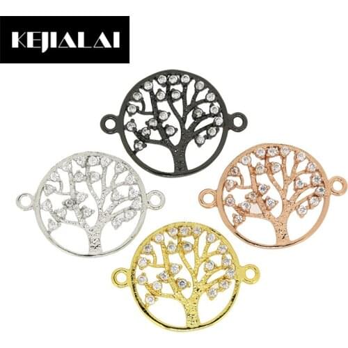 Dankaishi Tree of Life Charm Connector Pendant for DIY Jewelry Making Colorful Rhinestone Cubic Zirconia Simple Style Sweet Girl
