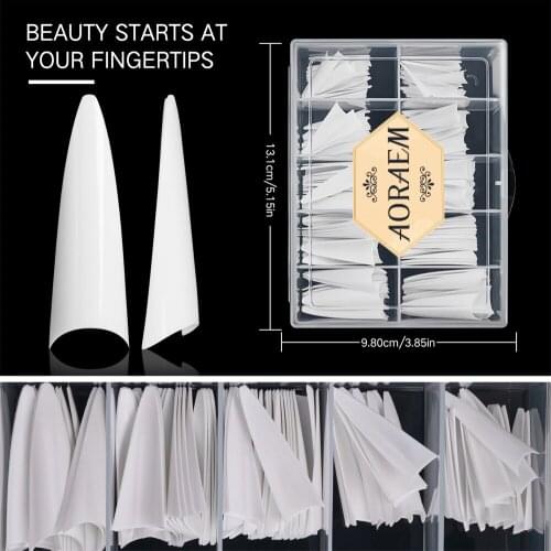 AORAEM Long False Nails Tips 200pcs/Box All For Manicure Fake Nail White Stiletto Nail Art Salon Sharp Finger Nails Decoration