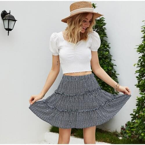 DUISNENA boho skirt summer mini skirt floral print white black ruffled layered high waist chiffon mujer dress vestidos