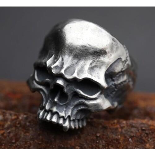 EYHIMD Fashion Vintage Skull Mens Ring Unique Cranium Biker 316L Stainless Steel Rings Gothic Punk Jewelry