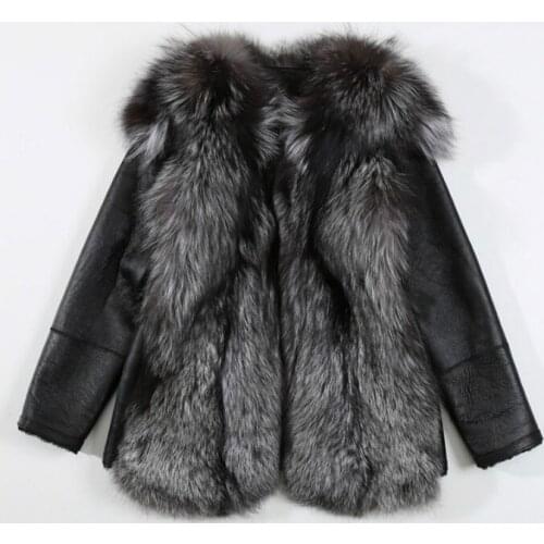 2020 Winter New Silver Fox Whole Skin Fox Fur Leather Korean Motorcycle Fur One Body Coat Female Fashion Winter Coat Fur Coat