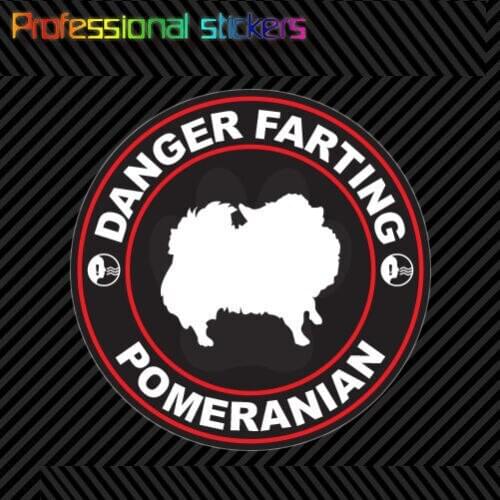 Danger Farting Pomeranian Sticker Decal Self Adhesive Vinyl Dog Canine Pet for Car, Laptops, Motorcycles, Office Supplies