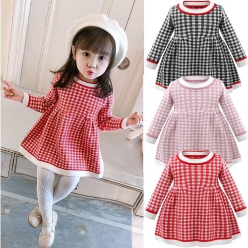 Girls Dress Autumn Plaid Sweater Toddler Dresses For Girls Party Dress Birthday Gift Costume Dress 1-4 Years Children Clothing