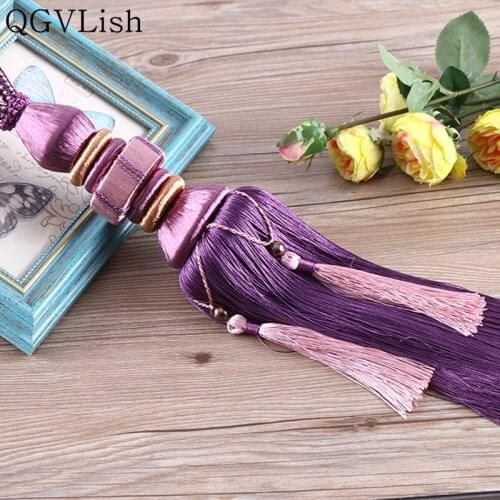 QGVLish 2Pcs Curtain Tassel Fringe Tiebacks Hanging Belt Ball Ropes Curtain Buckles Clasp Clips Curtain Accessories Home Decor