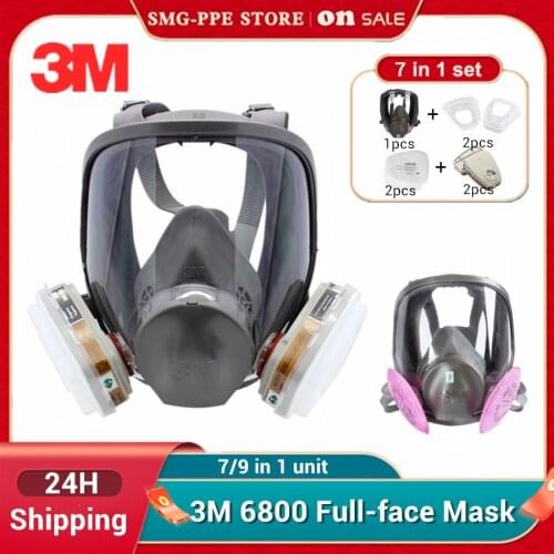 3M 6800 Gas Mask Respirator 7/9 Masks Set Chemicals Organic Dual Cartridge Box 6001 P100 Pianting Filter 2091 Dust Cotton 5n11